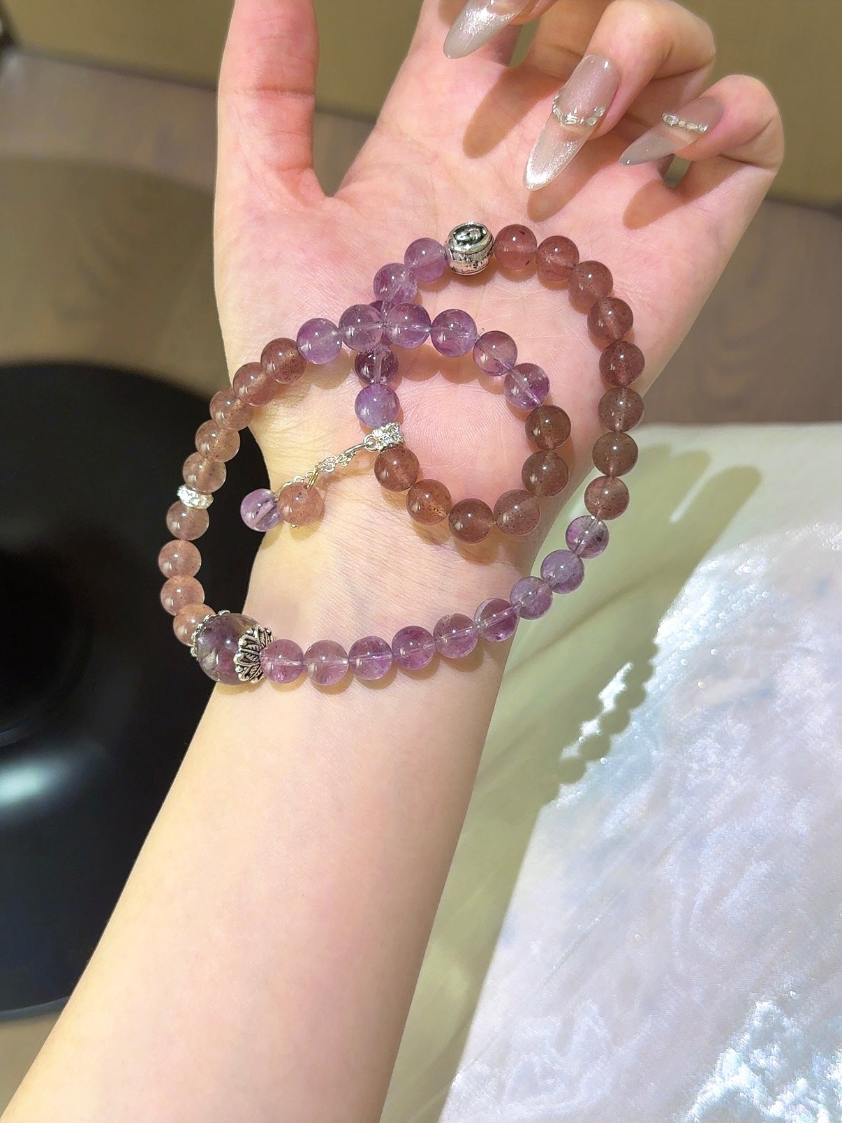 ▫️▪️ Strawberry crystal amethyst multi-circle bracelet